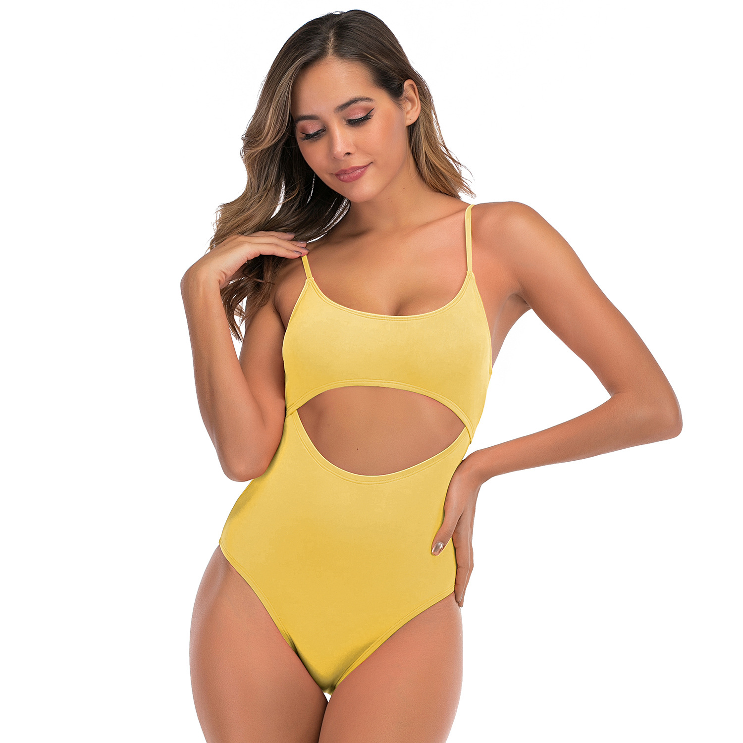 Solid color one piece swimsuit open back one piece swimsuit multicolor B027