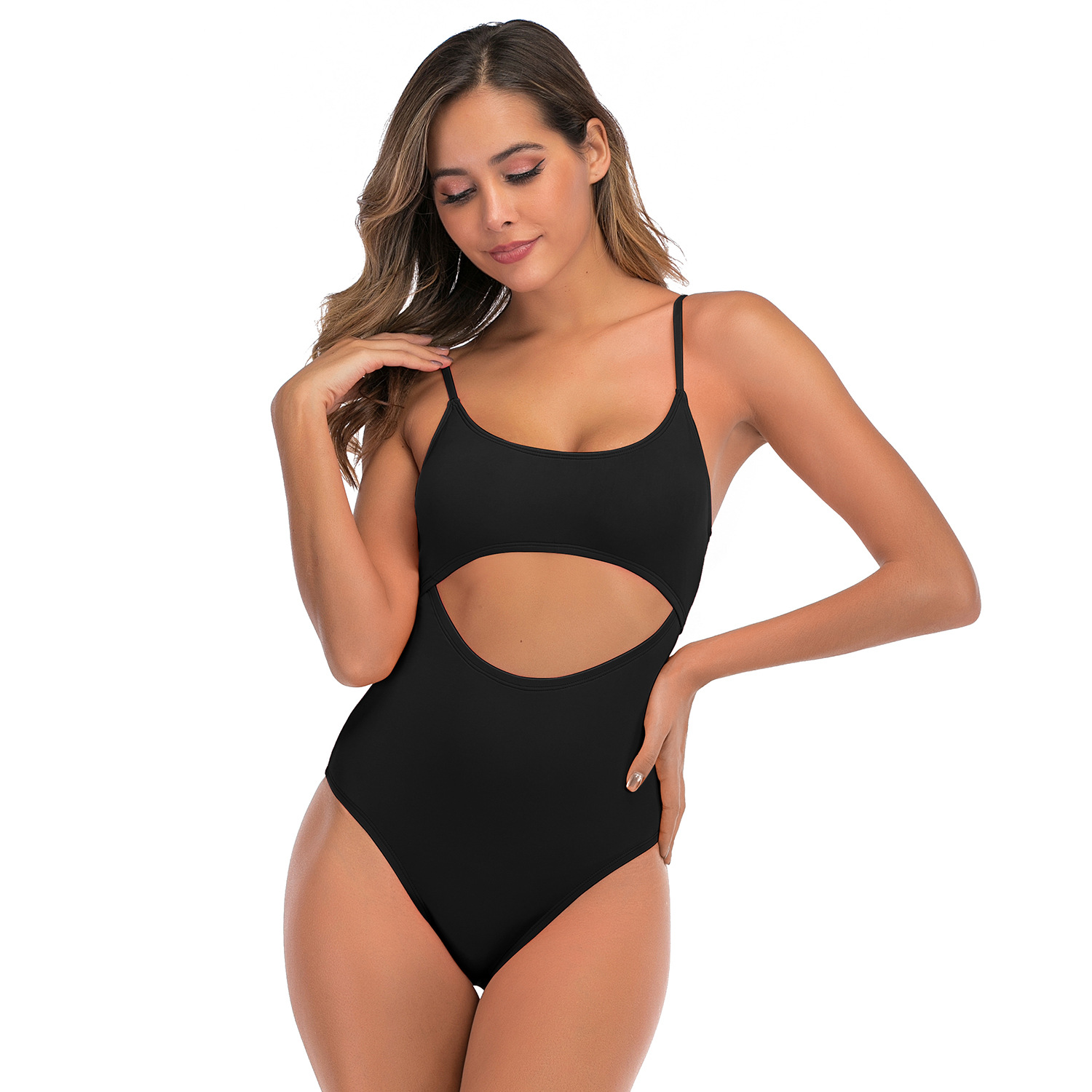Solid color one piece swimsuit open back one piece swimsuit multicolor B027