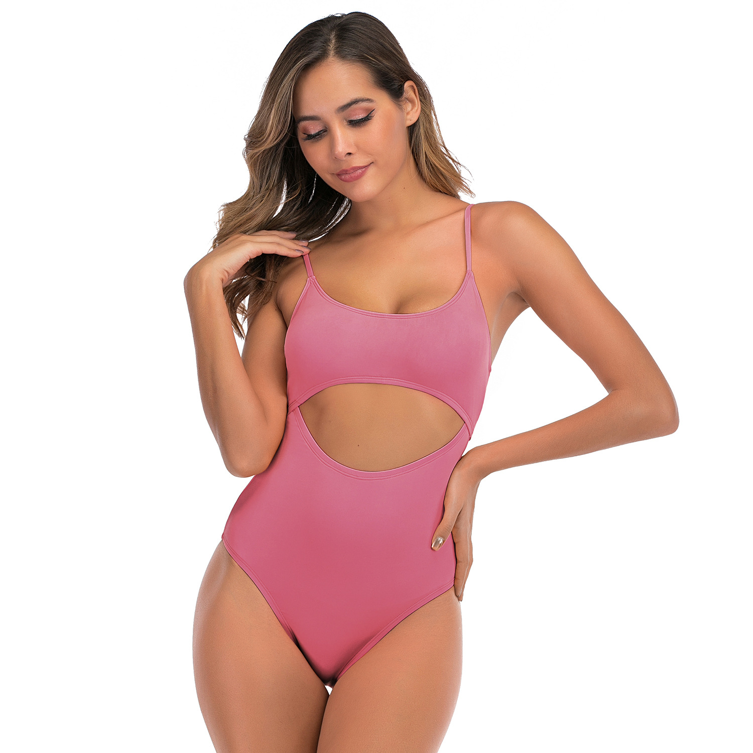 Solid color one piece swimsuit open back one piece swimsuit multicolor B027