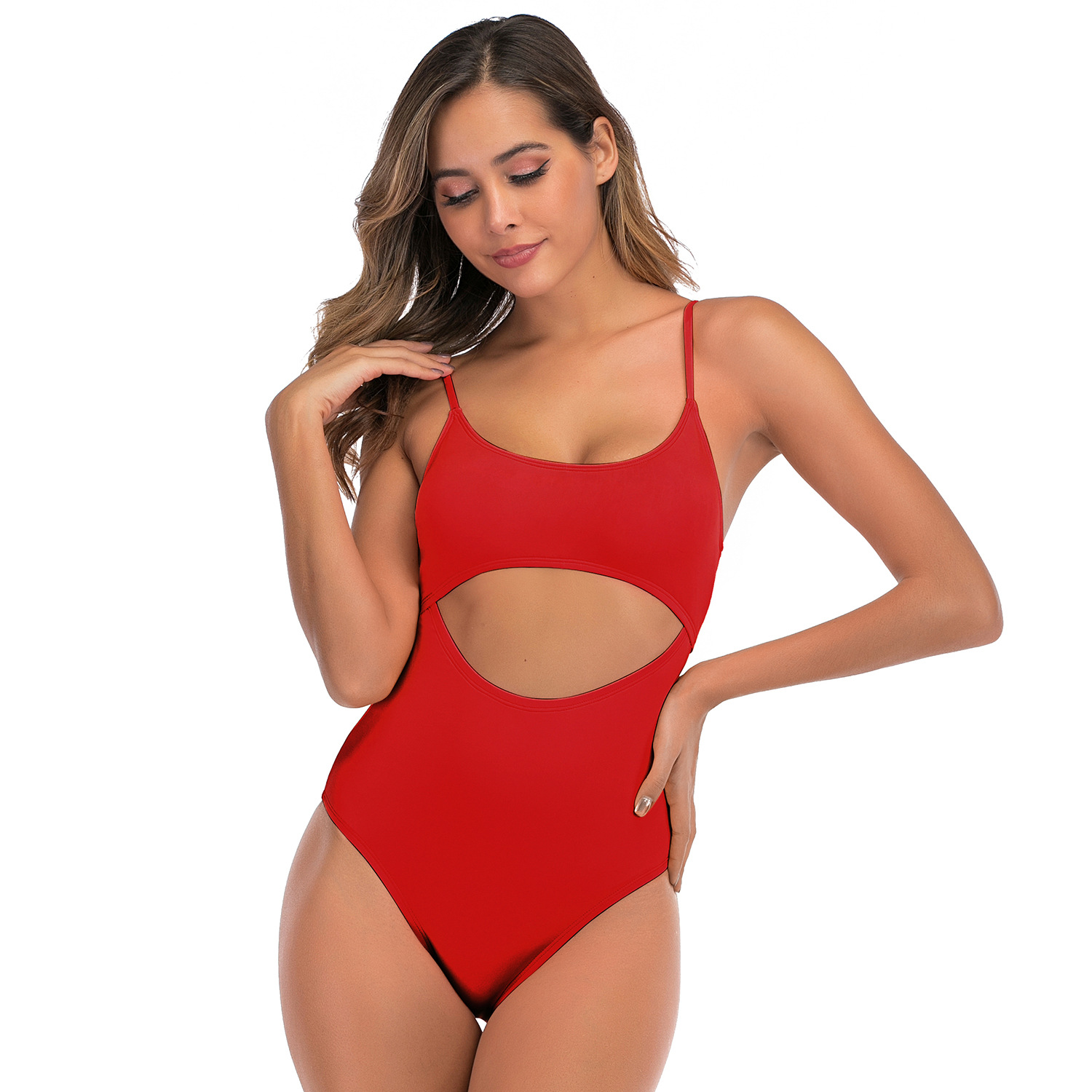Solid color one piece swimsuit open back one piece swimsuit multicolor B027