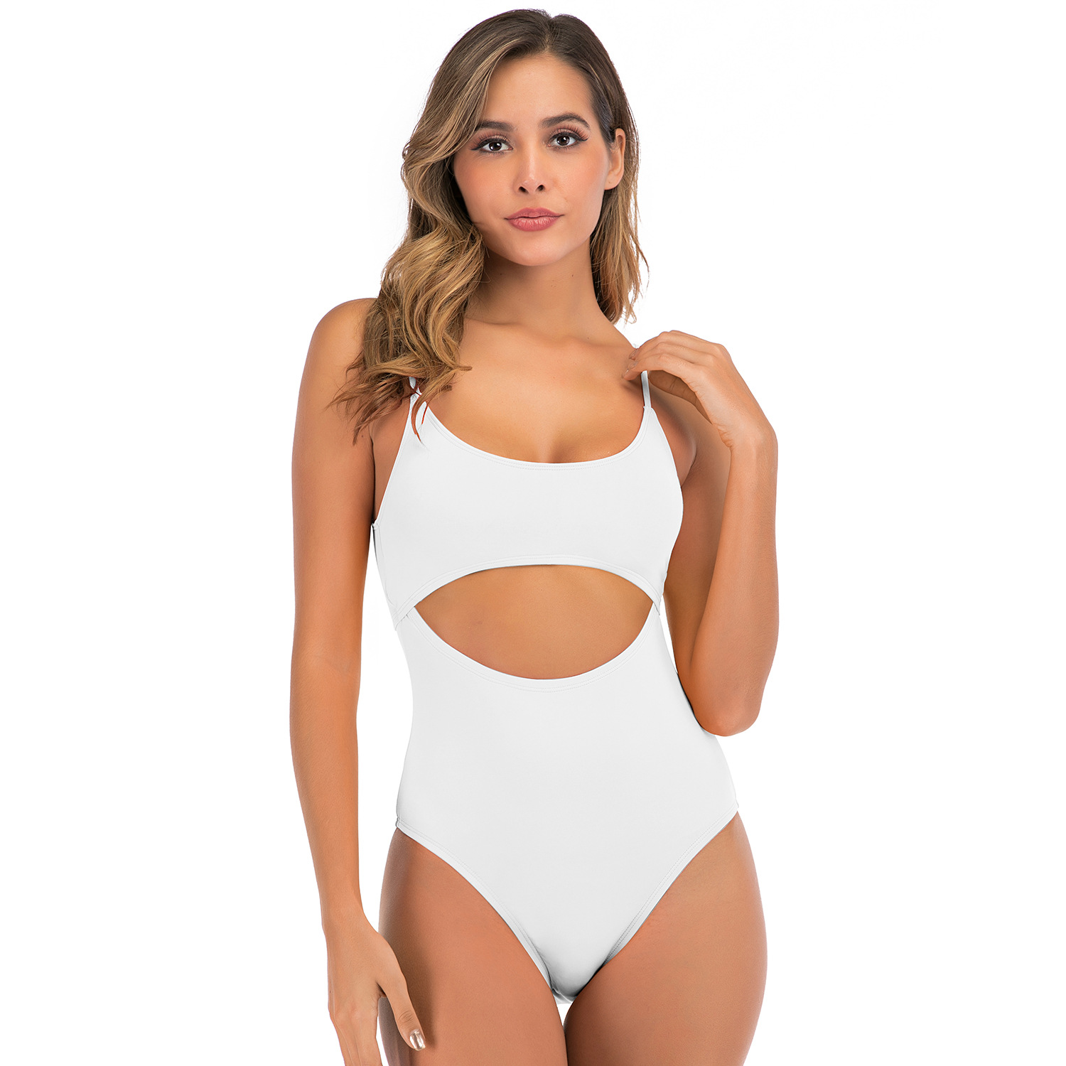 Solid color one piece swimsuit open back one piece swimsuit white B026