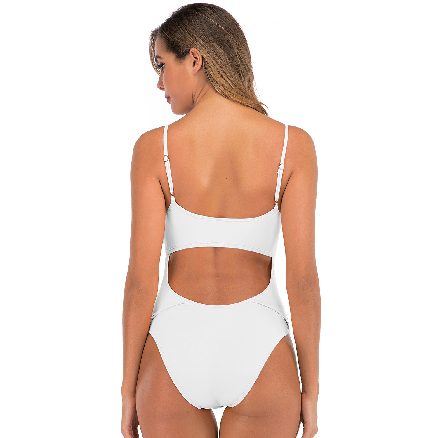 Solid color one piece swimsuit open back one piece swimsuit white B026