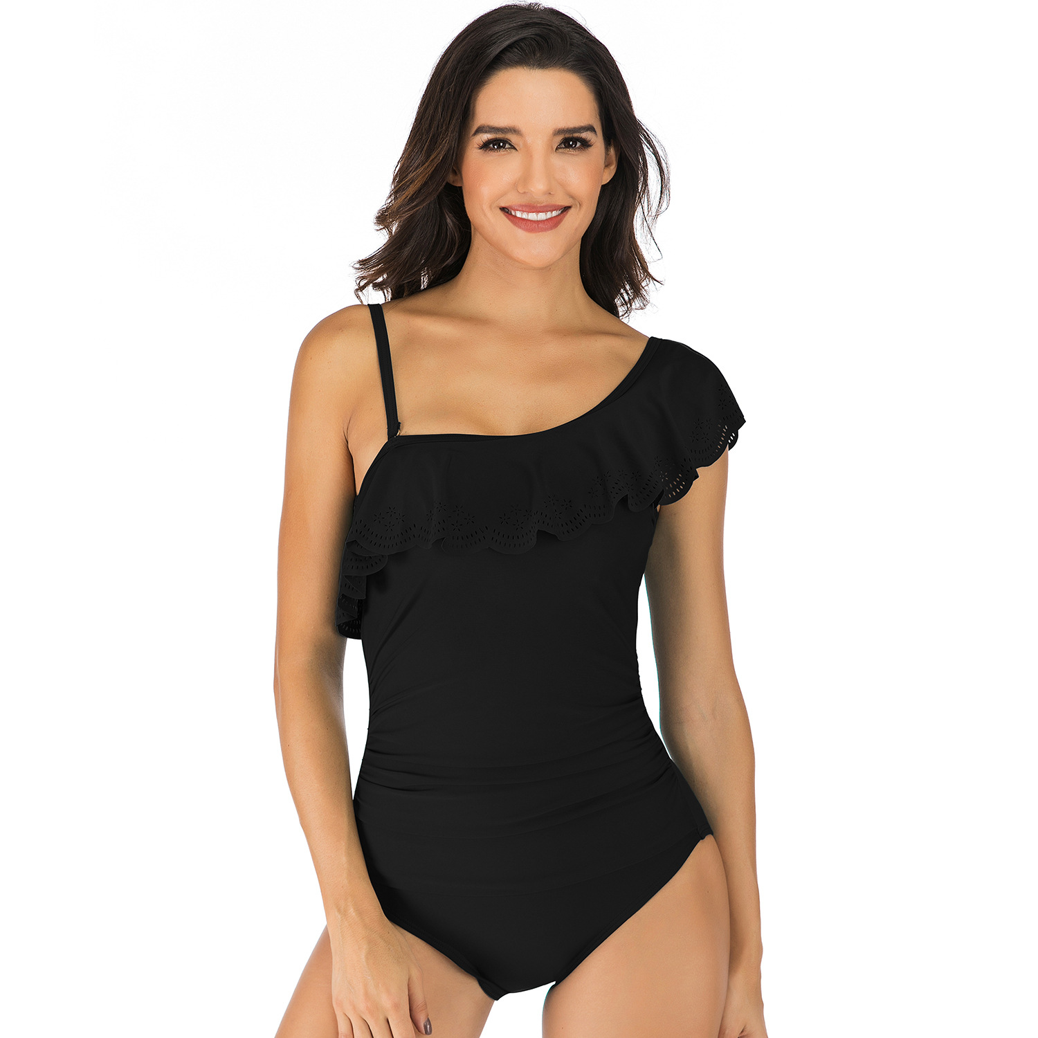 women's one shoulder ruffled one piece swimsuit B039