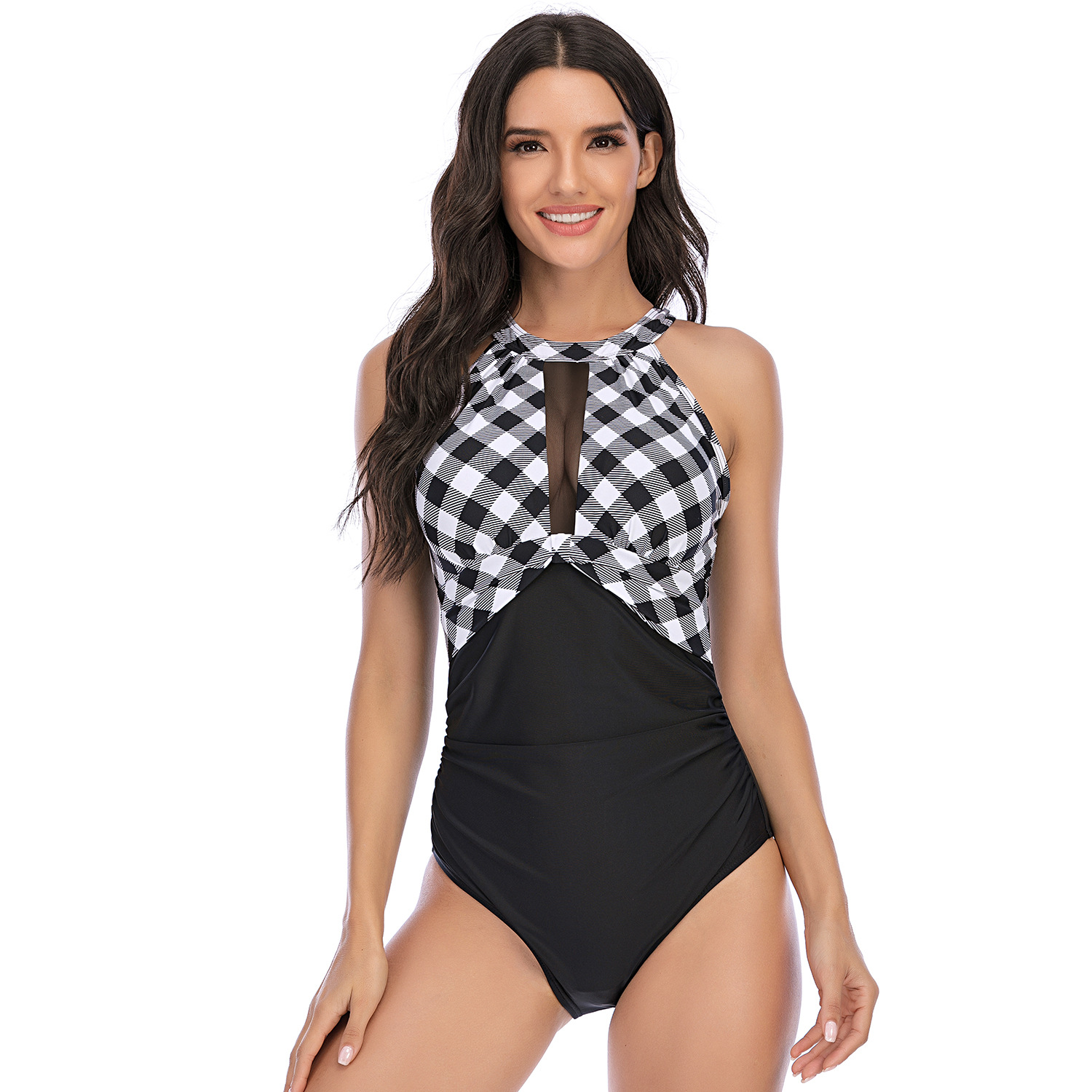Women's open back sexy printed suspenders one piece swimsuit multicolor  B031