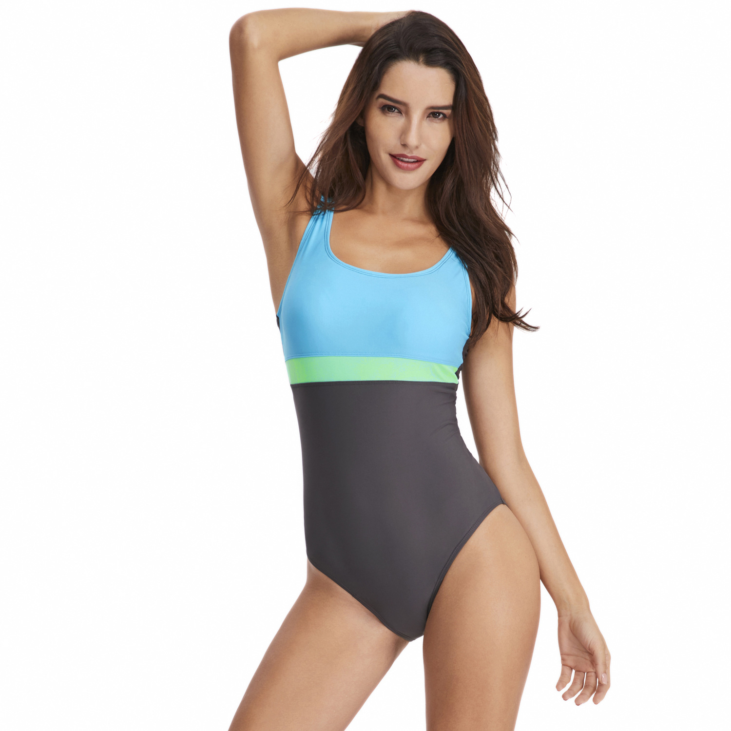 Women's sexy triangle sports color matching one piece swimsuit 1 B014
