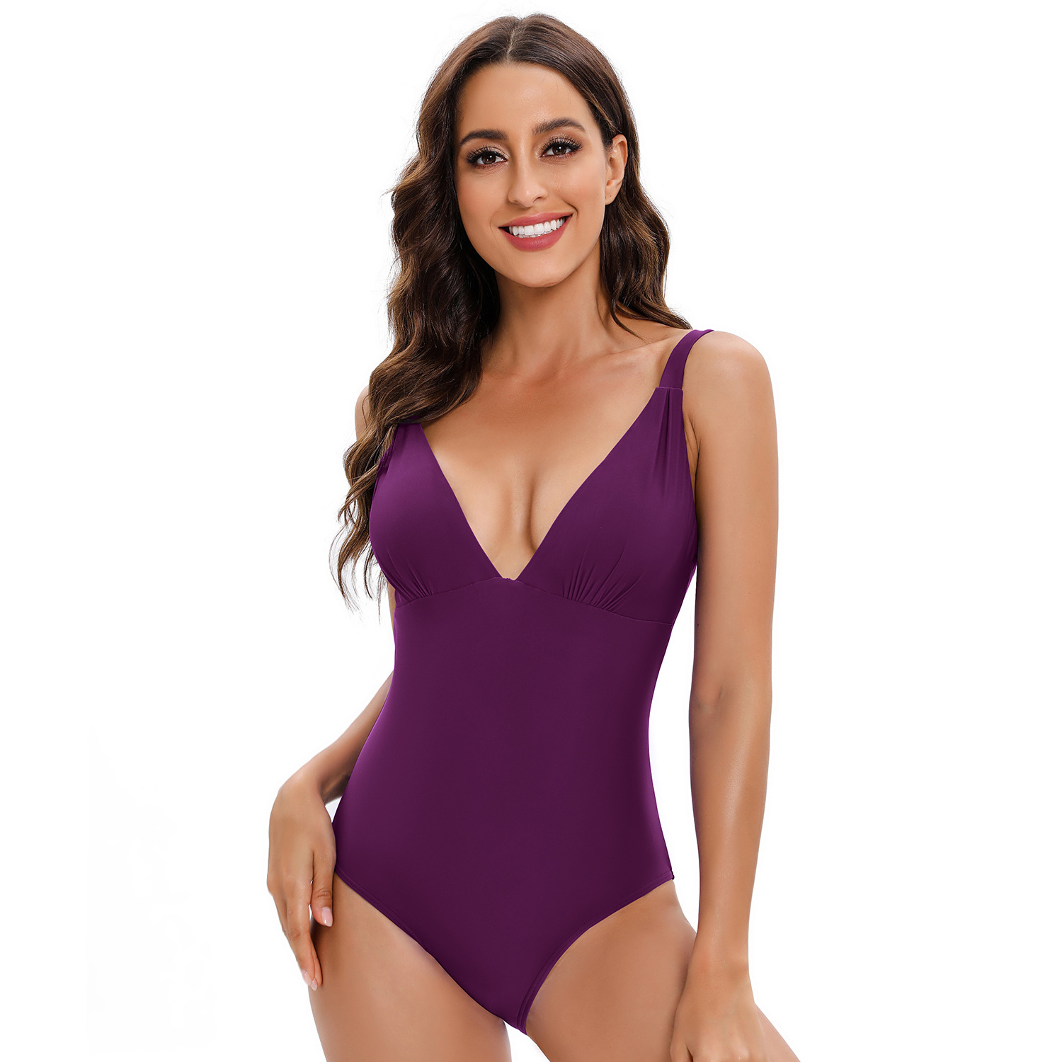 Deep V conservative triangle swimsuit with belly cover B042