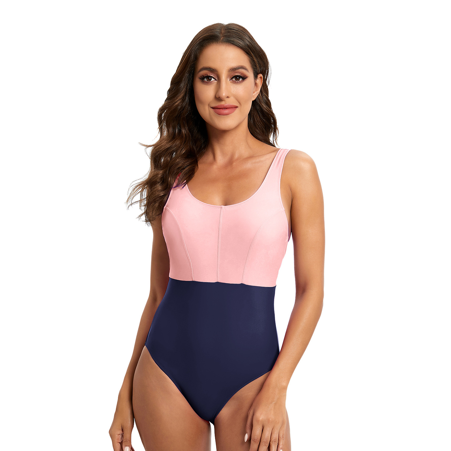 Triangle color block swimsuit pink B061