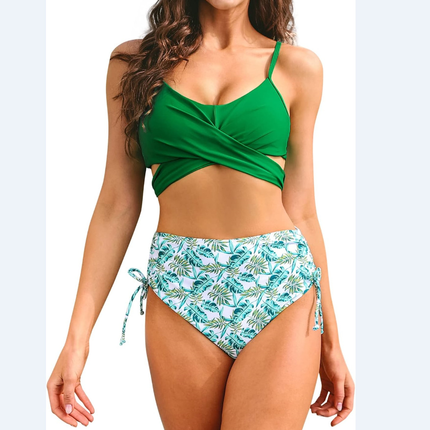 European and American high waist swimsuit women's sexy split swimsuit B082