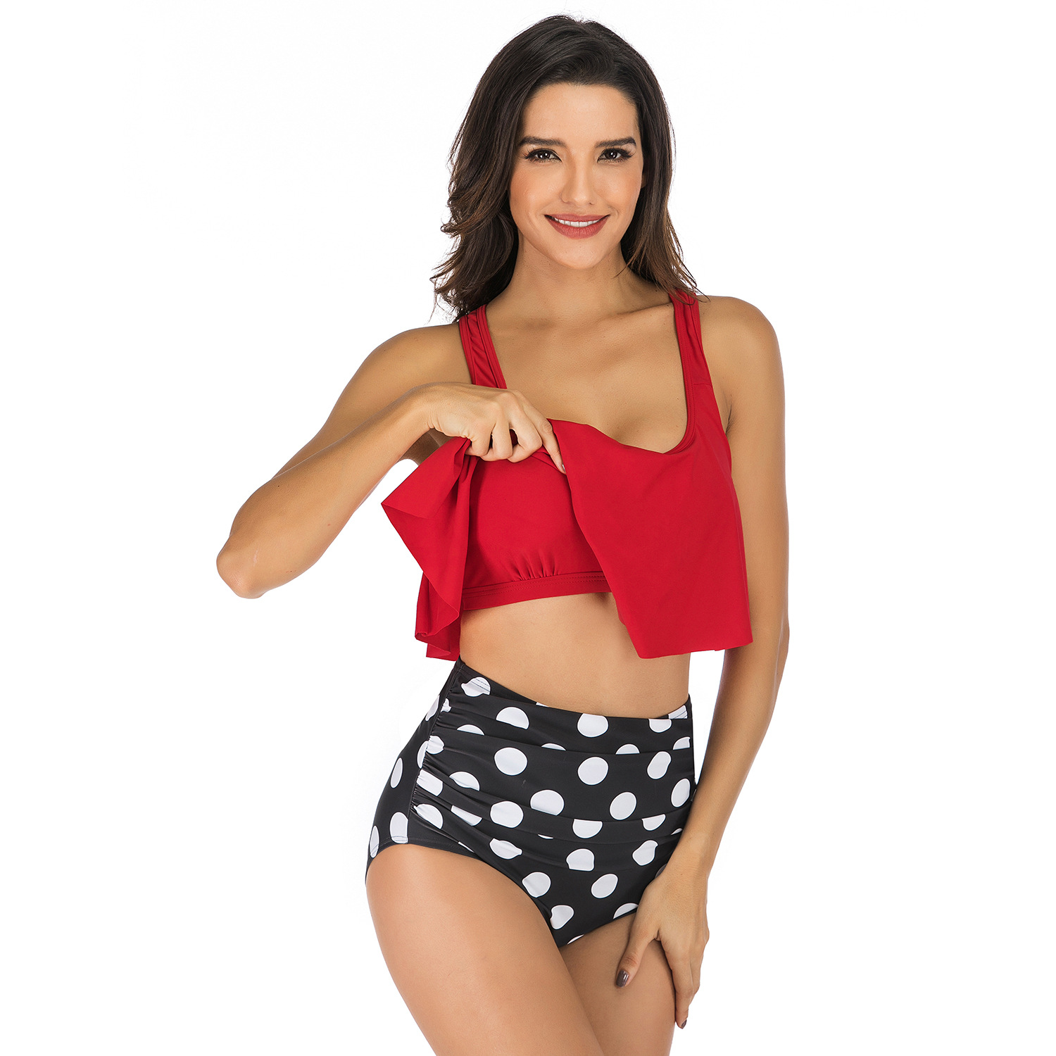 High waist bikini black and white polka dots B104