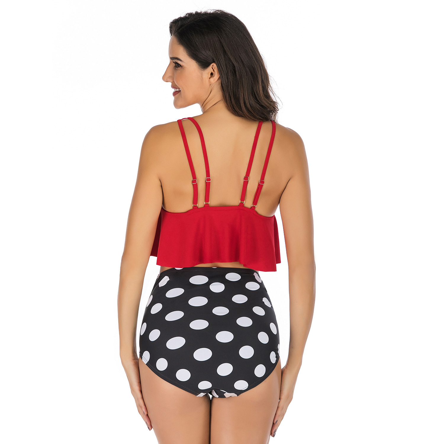 High waist bikini black and white polka dots B104