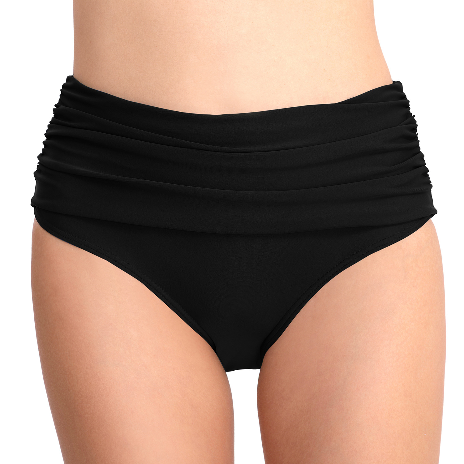 High Waist Stretch Pleated Swim Shorts B116