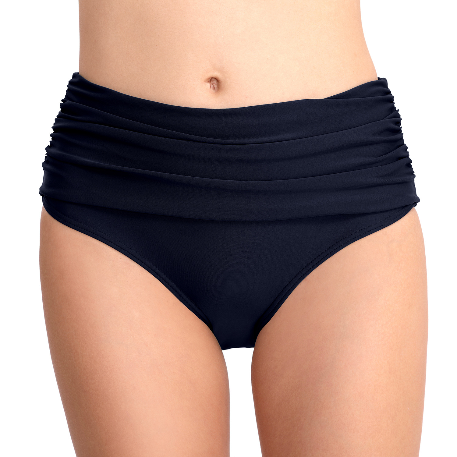 High Waist Stretch Pleated Swim Shorts B116