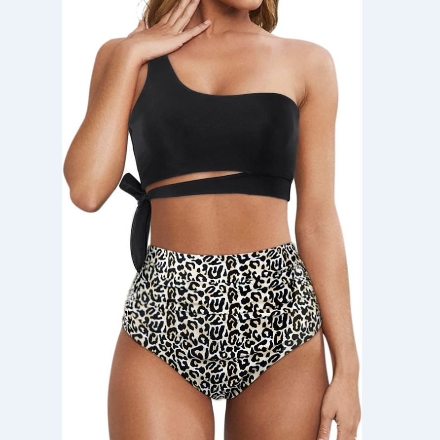 women's leopard print strappy two piece swimsuit B086