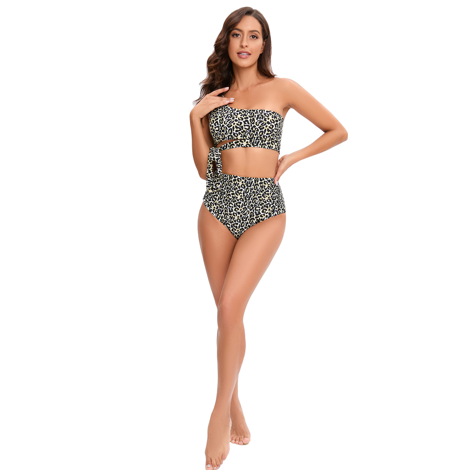 women's leopard print strappy two piece swimsuit B086