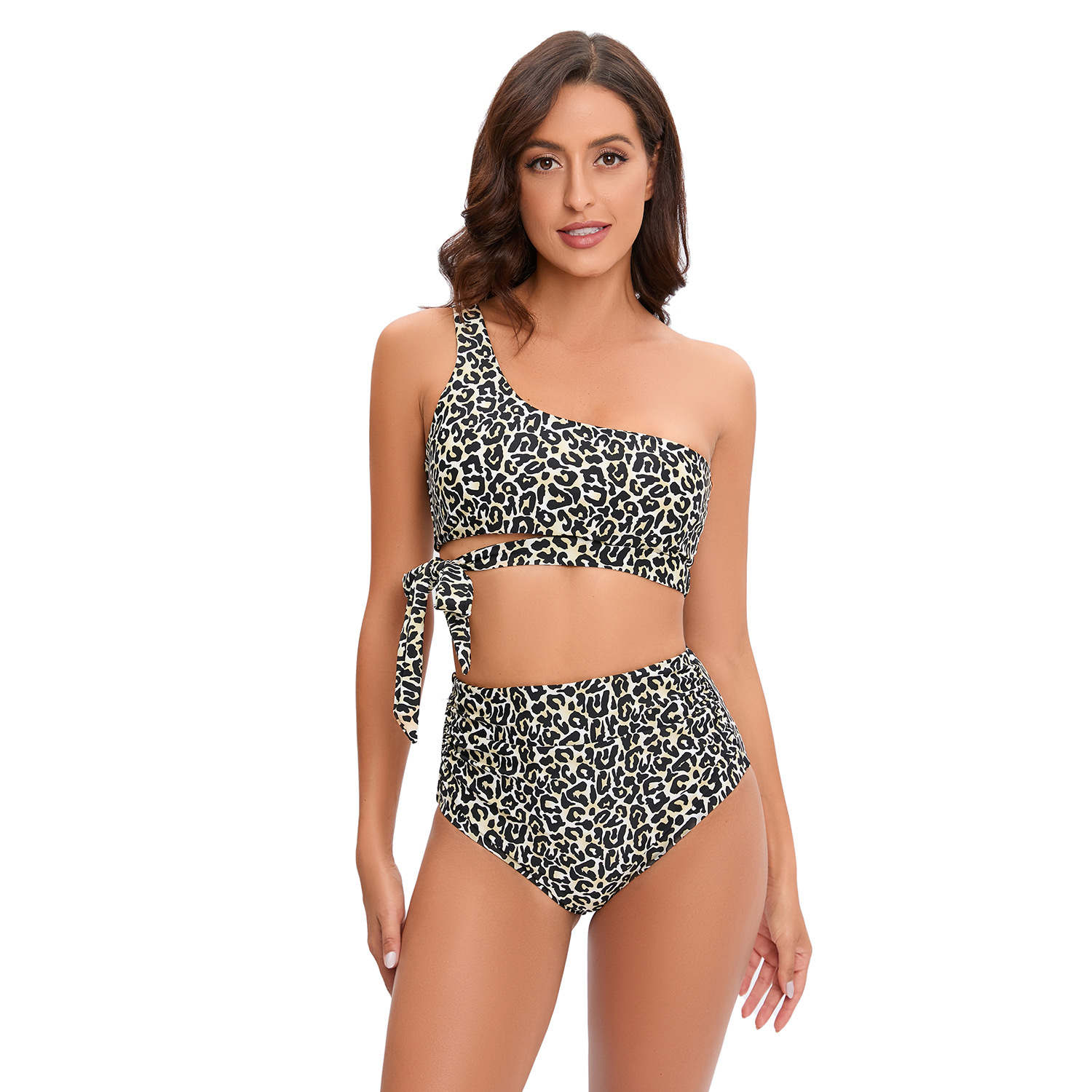 women's leopard print strappy two piece swimsuit B086