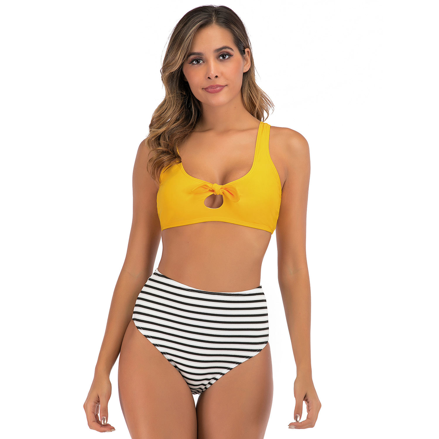 women's striped backless two piece swimsuit B110