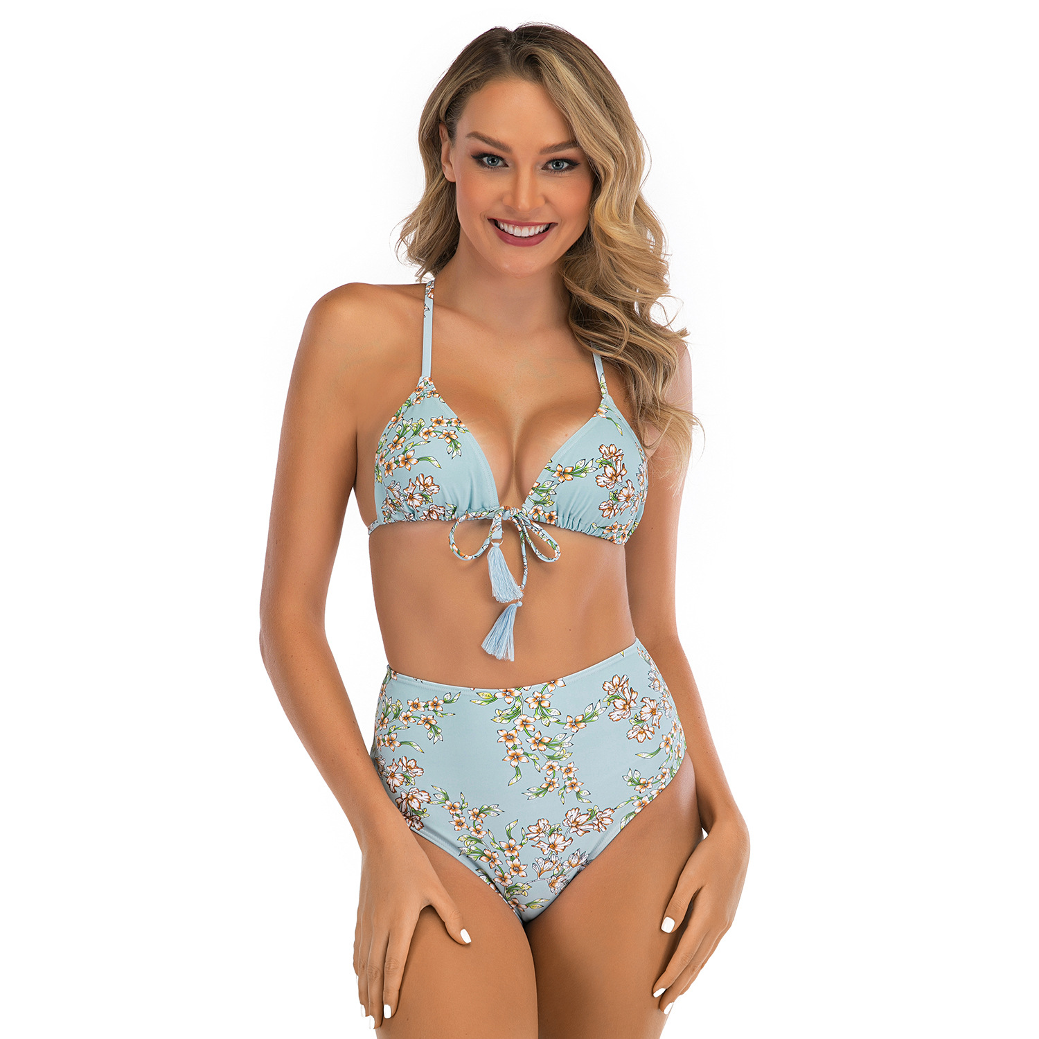 Belly-covering bikini sling split women's high-waisted triangle swimsuit B111
