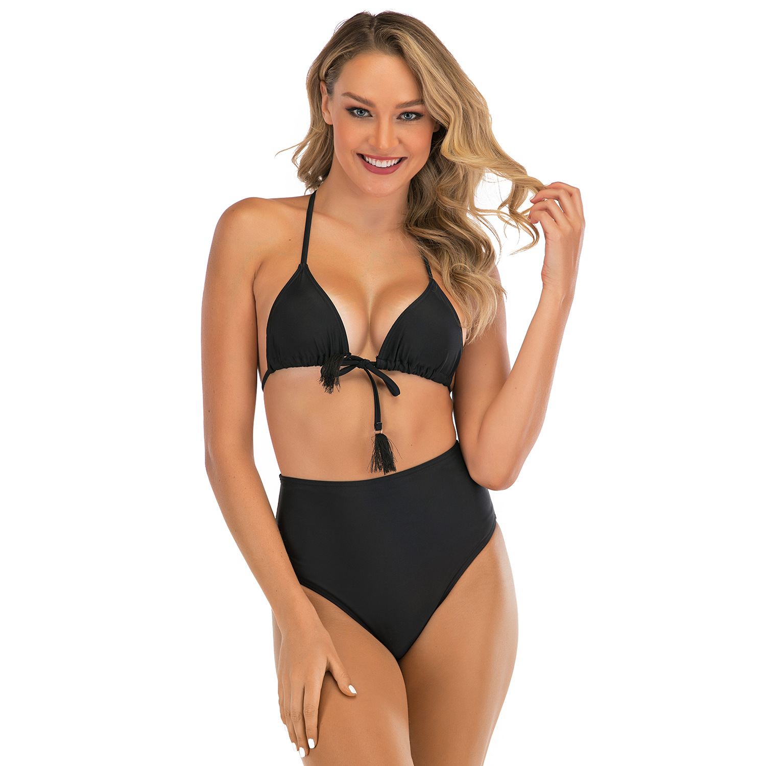 Belly-covering bikini sling split women's high-waisted triangle swimsuit B111