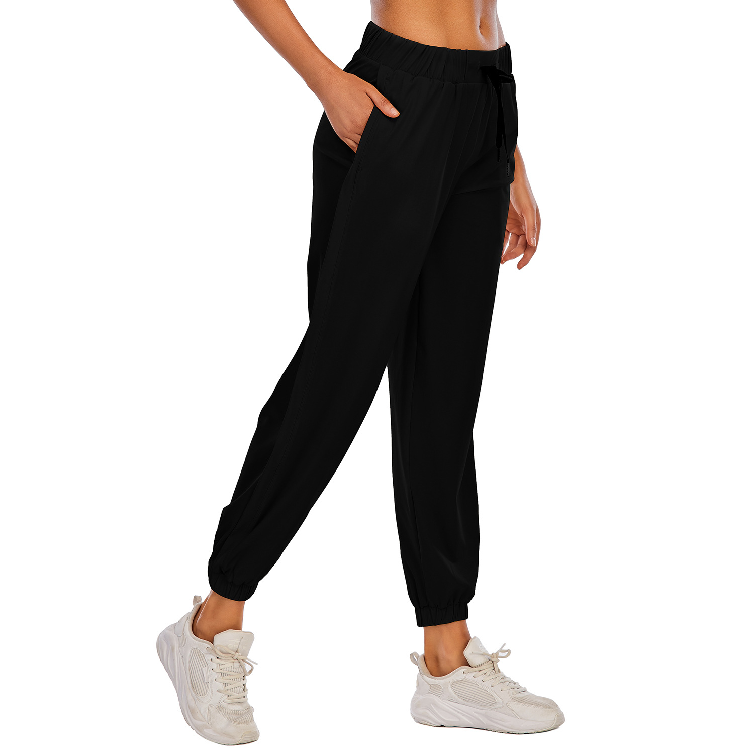 High waist elastic lace-up waist and foot cinching fitness pants B157