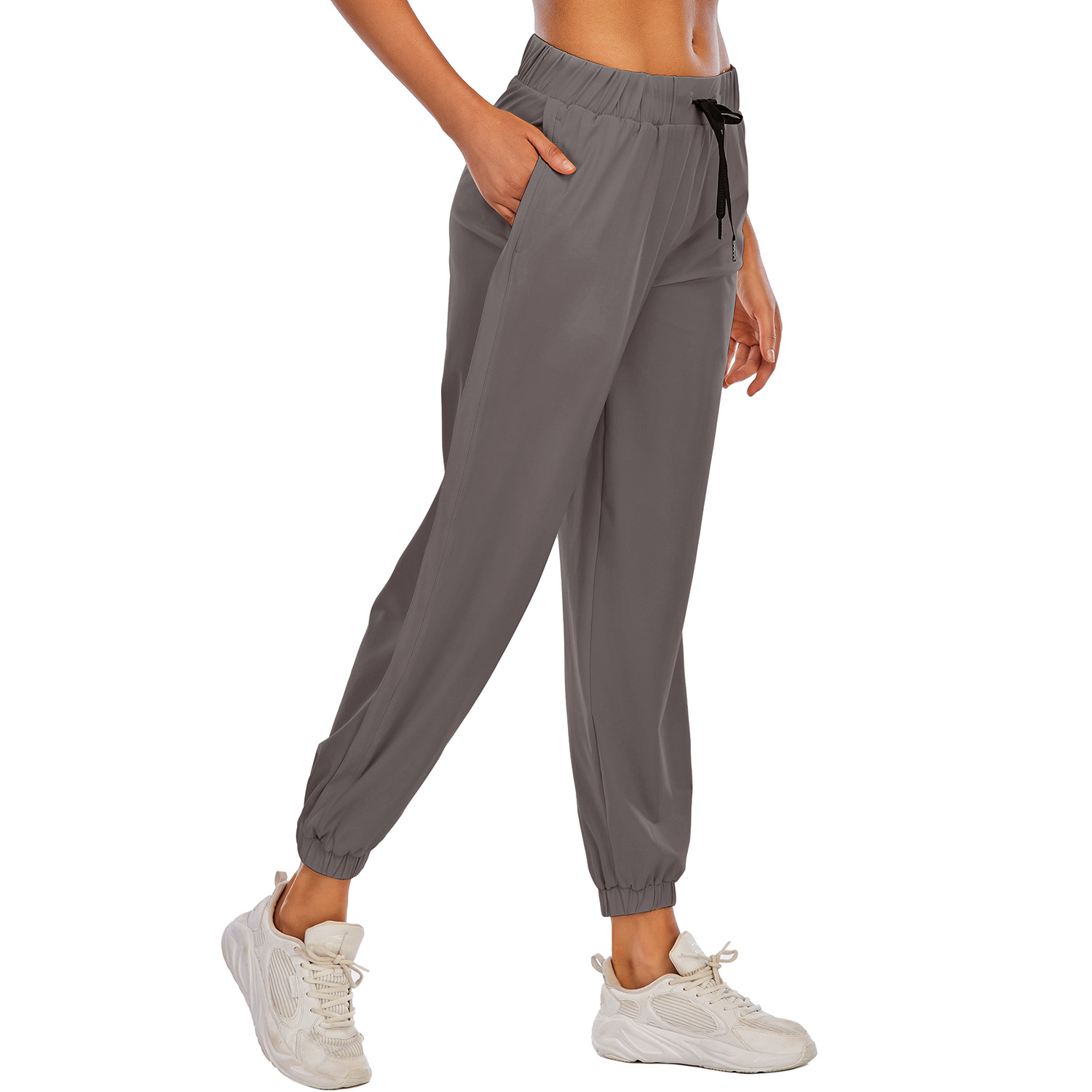 High waist elastic lace-up waist and foot cinching fitness pants B157