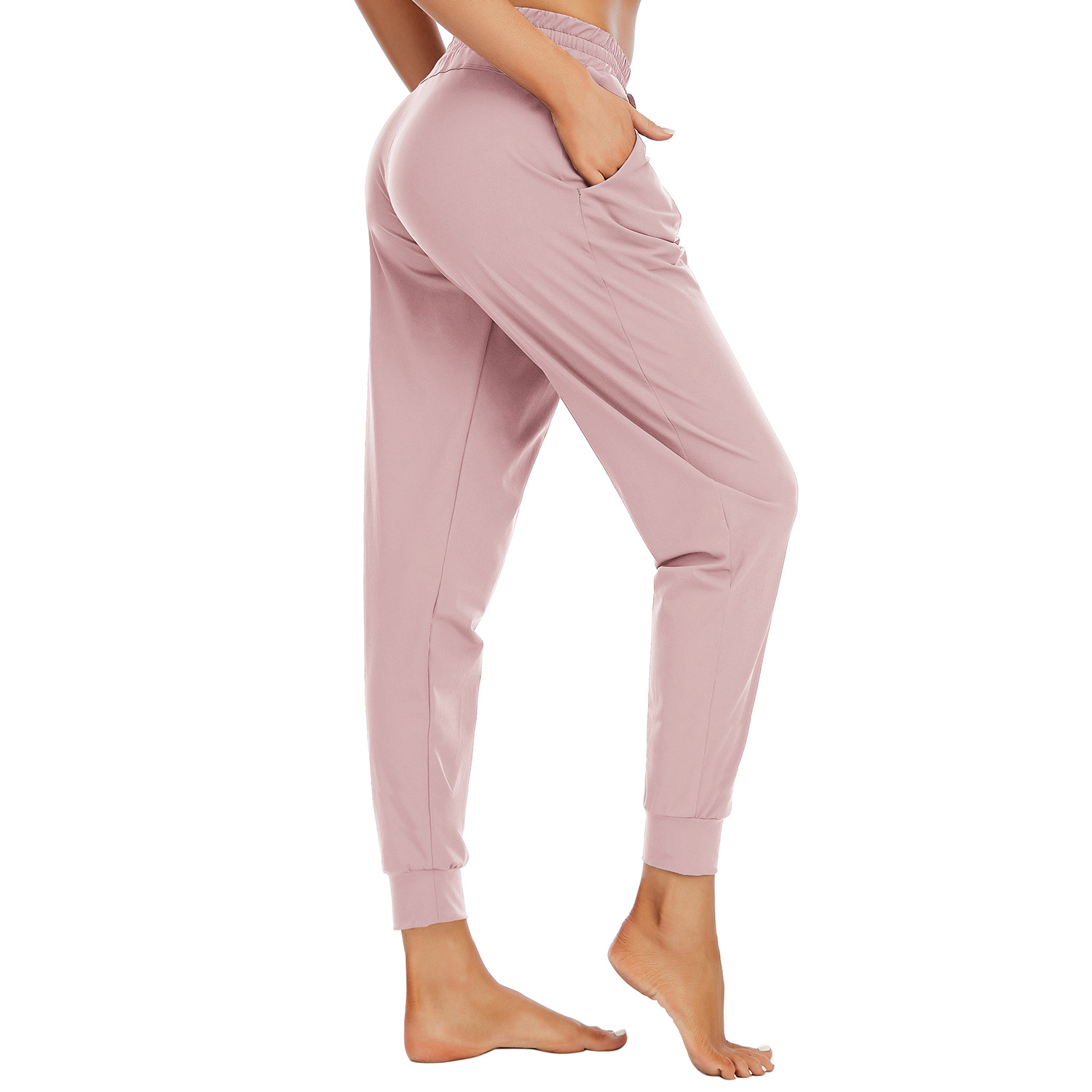 Running pants small foot drawstring high waist elastic binding B159