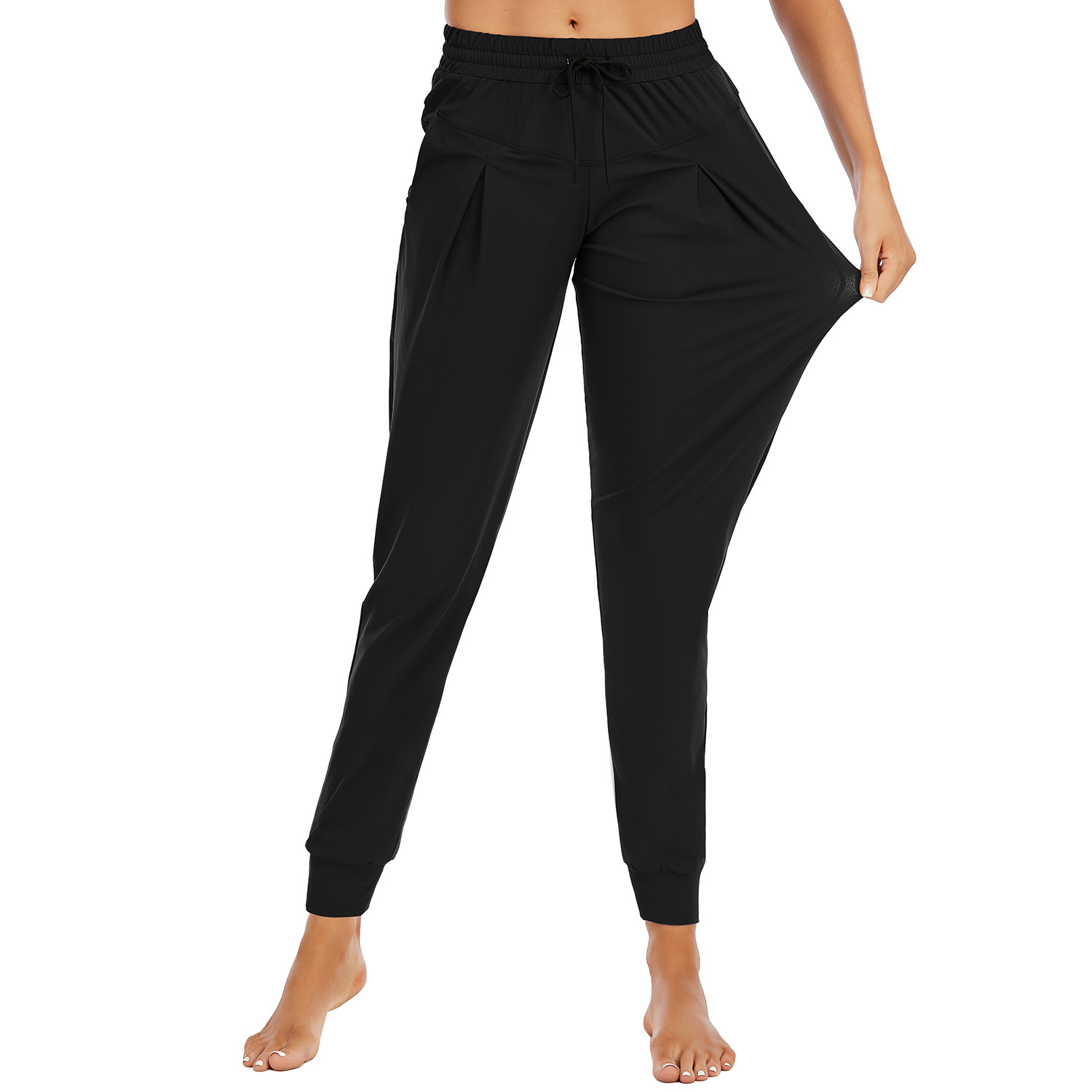 Running pants small foot drawstring high waist elastic binding B159