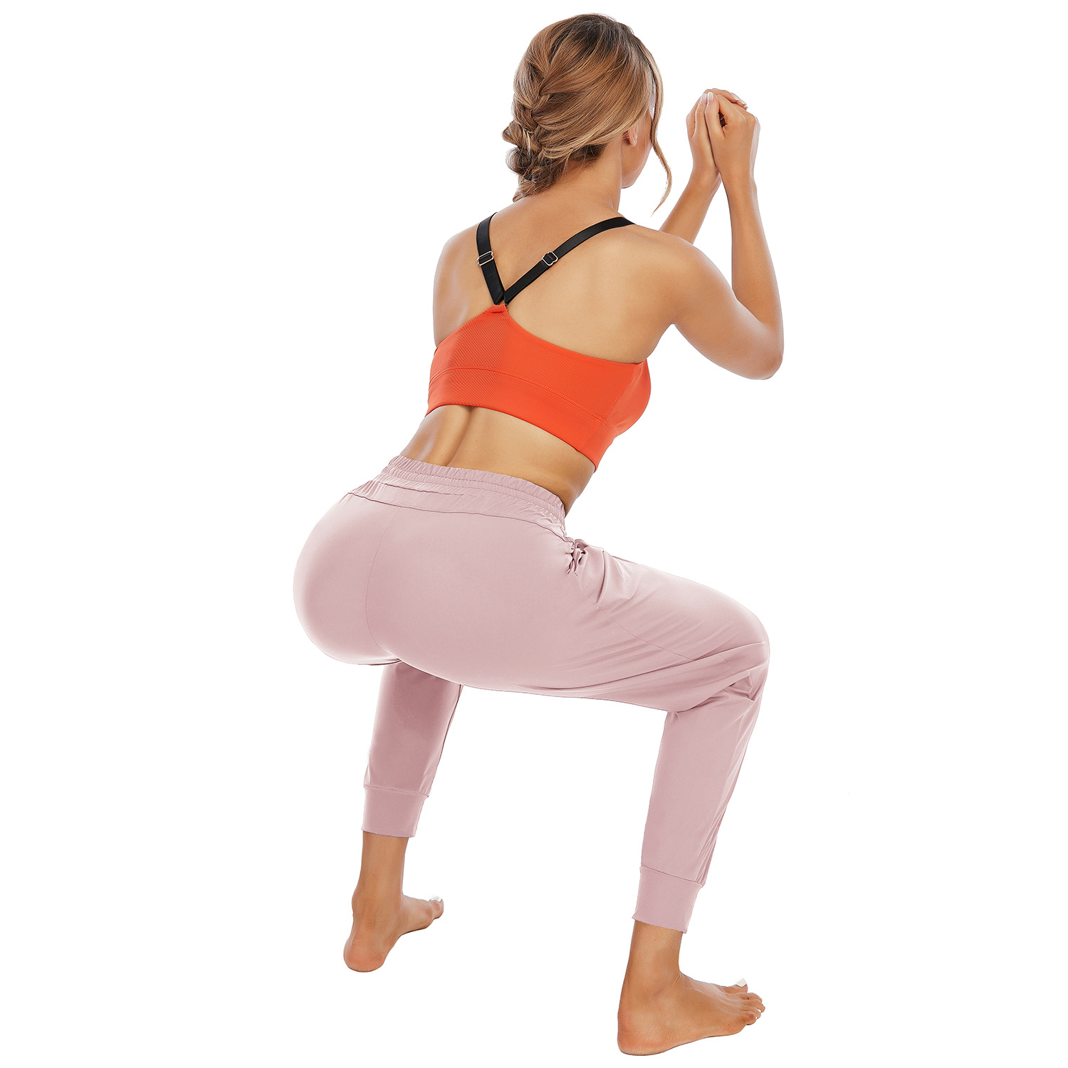 Running pants small foot drawstring high waist elastic binding B159