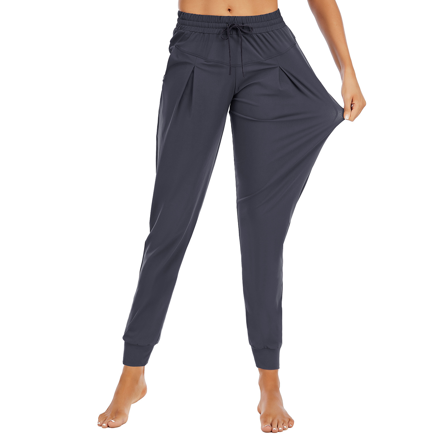Running pants small foot drawstring high waist elastic binding B159