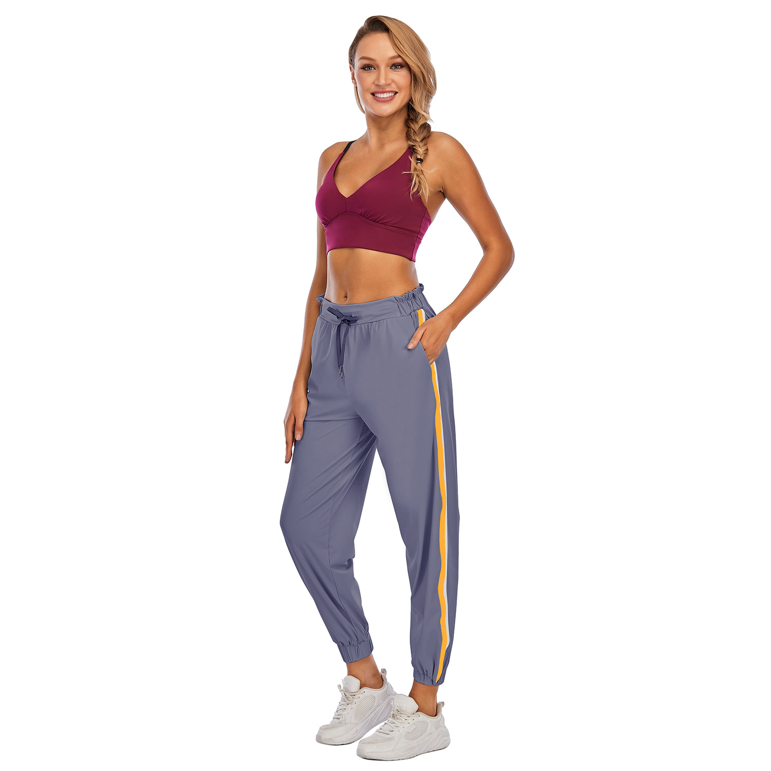 Waist collection color matching thin sports fitness pants female B158